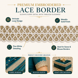 White & Gold Loop Design Decorative Lace Border for Saree, Blouse & Dupatta – 18 Meter Roll