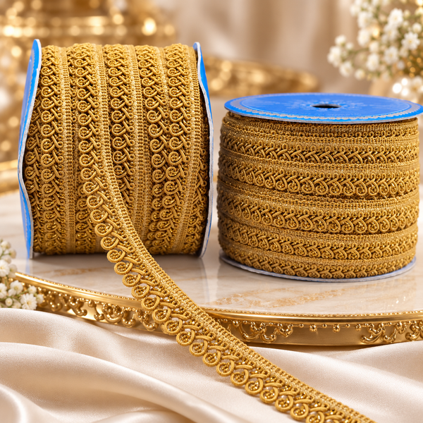 Golden Designer Loop Lace Border 18 Meter | Decorative Embroidered Lace Trim for Saree, Blouse, Kurti, Dupatta, Lehenga & Ethnic Wear