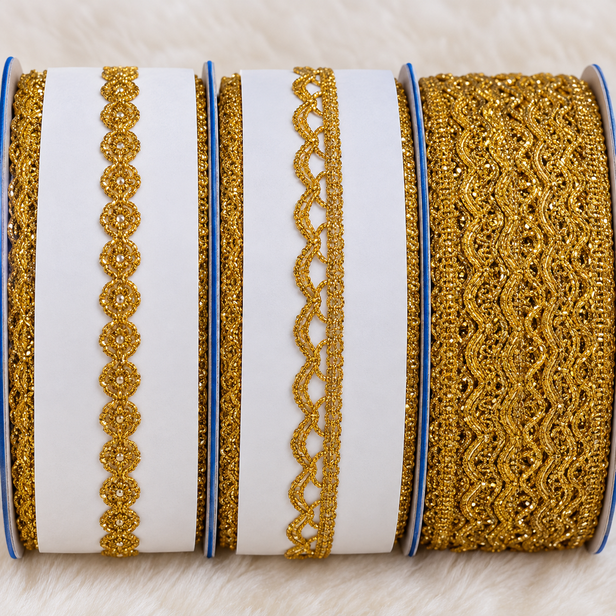 Bright Golden Assorted Designer Lace Border for Saree, Blouse & Dupatta – 9 Meter Each, Pack of 12