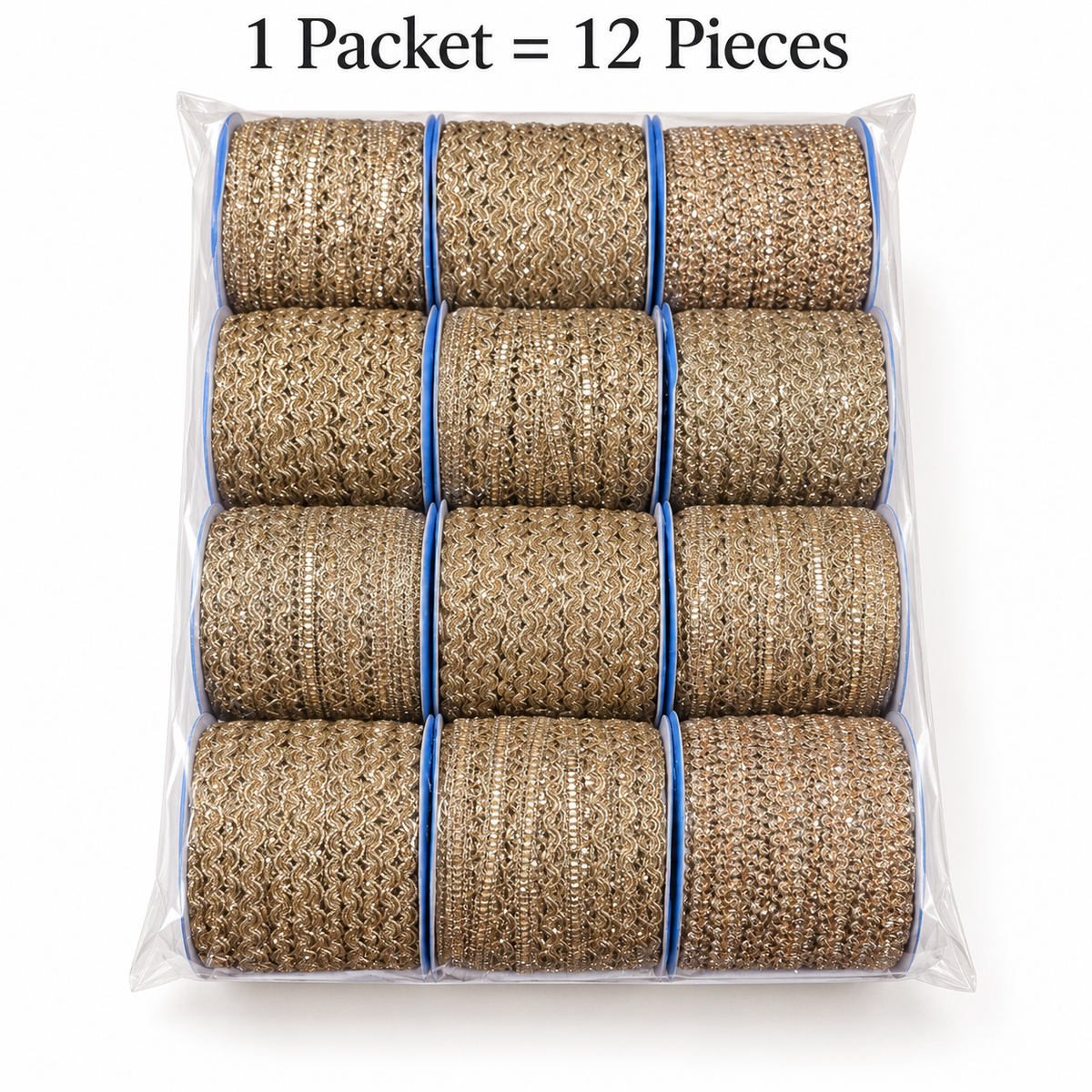 Champagne Gold Assorted Designer Lace Border for Saree, Blouse & Dupatta – 9 Meter Each, Pack of 12