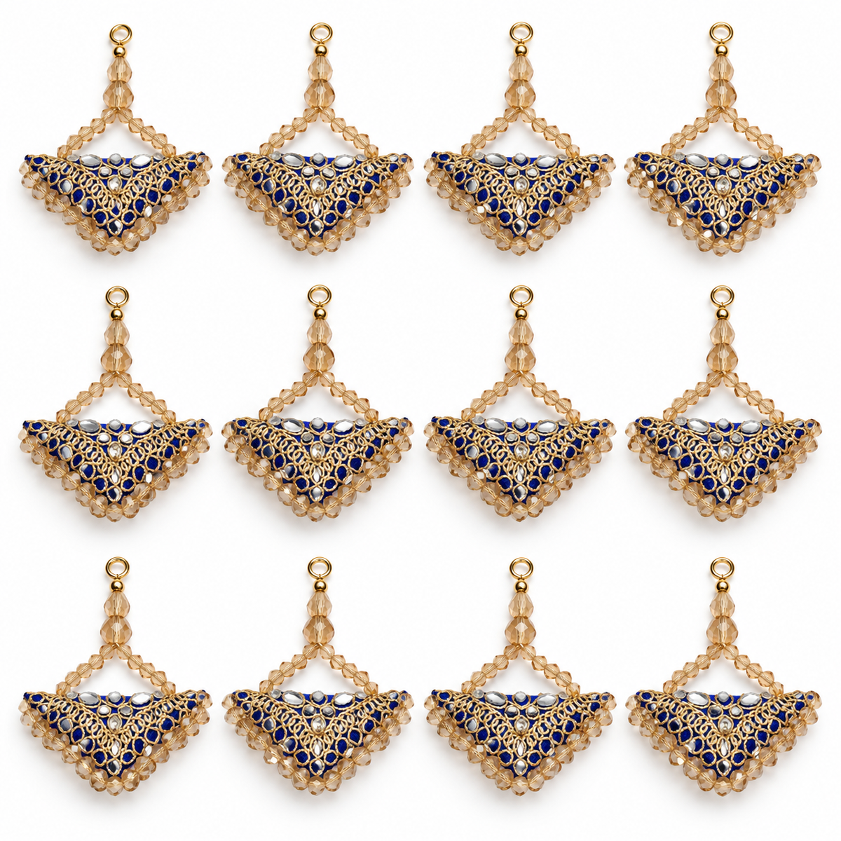 Royal Blue & Gold Designer Beaded Latkan for Blouse & Lehenga – 6 Pair (12 Pieces)