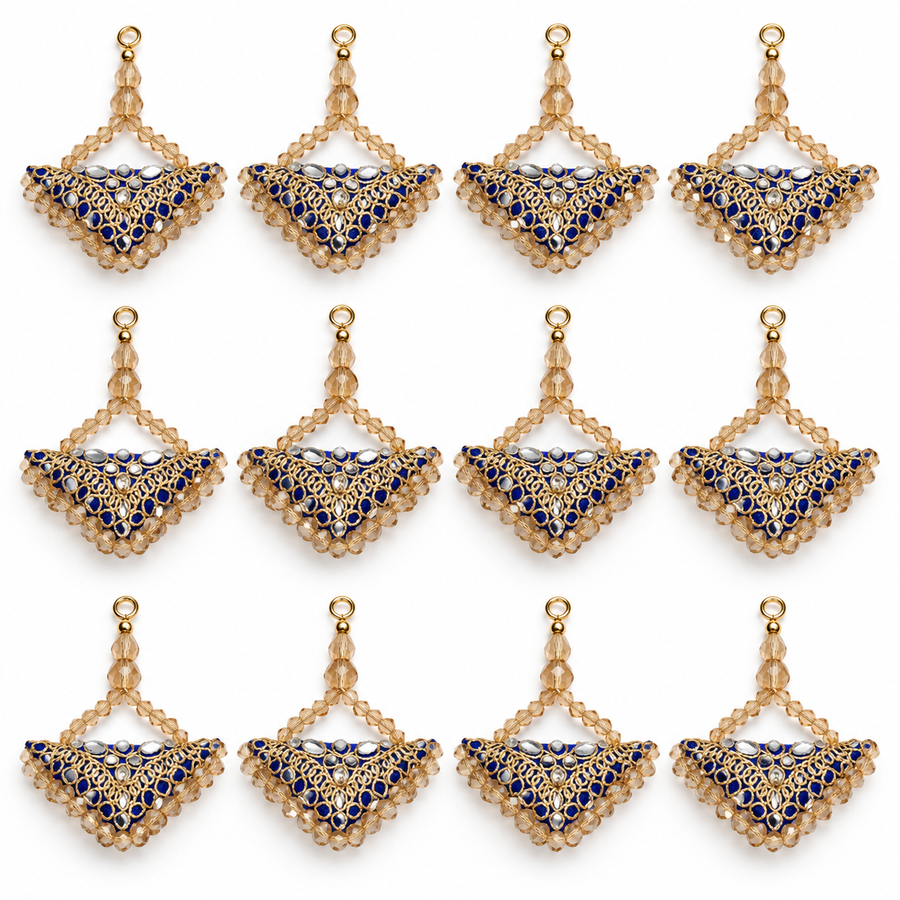 Royal Blue & Gold Designer Beaded Latkan for Blouse & Lehenga – 6 Pair (12 Pieces)
