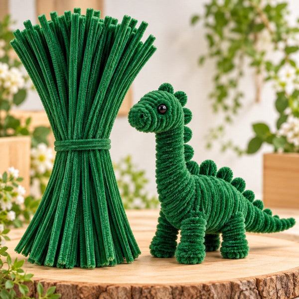 Dark Green Pipe Cleaner Craft Sticks for DIY Flowers, Leaves & Art – 100 Pieces (1 Packet)