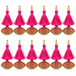 Rani Pink & Gold Decorative Tassel Latkan for Blouse & Lehenga – Pack of 12 Pieces, 6 Pairs