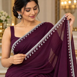 Premium Silver Crystal Bead Hanging Fringe Lace Border with Transparent Round Beads for Saree, Blouse, Dupatta, Lehenga & Dress  9 Meter