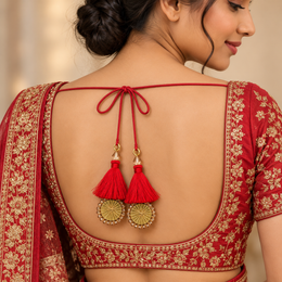 Red Thread Tassel Latkan with Golden Round Beaded Design for Blouse & Lehenga – 6 Pairs (12 Pieces)