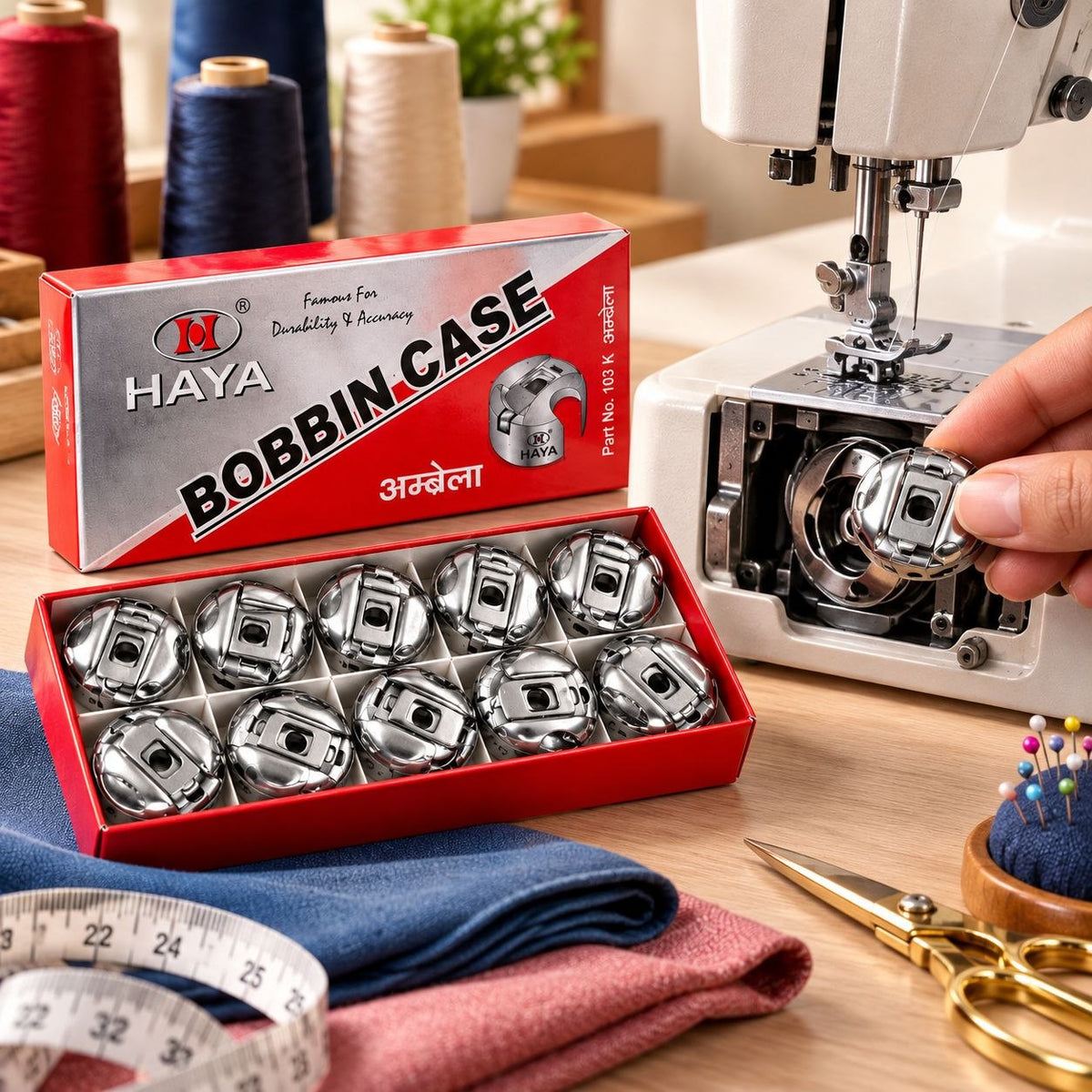 HAYA Bobbin Case for Sewing Machine | Metal Bobbin Case Part No. 103 K | Pack of 10