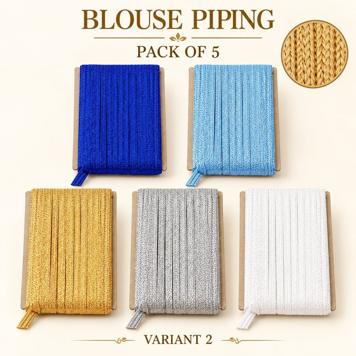 Blouse Piping Dori Pack of 5 Colours | Decorative Piping Cord for Blouse, Saree & Dress Stitching