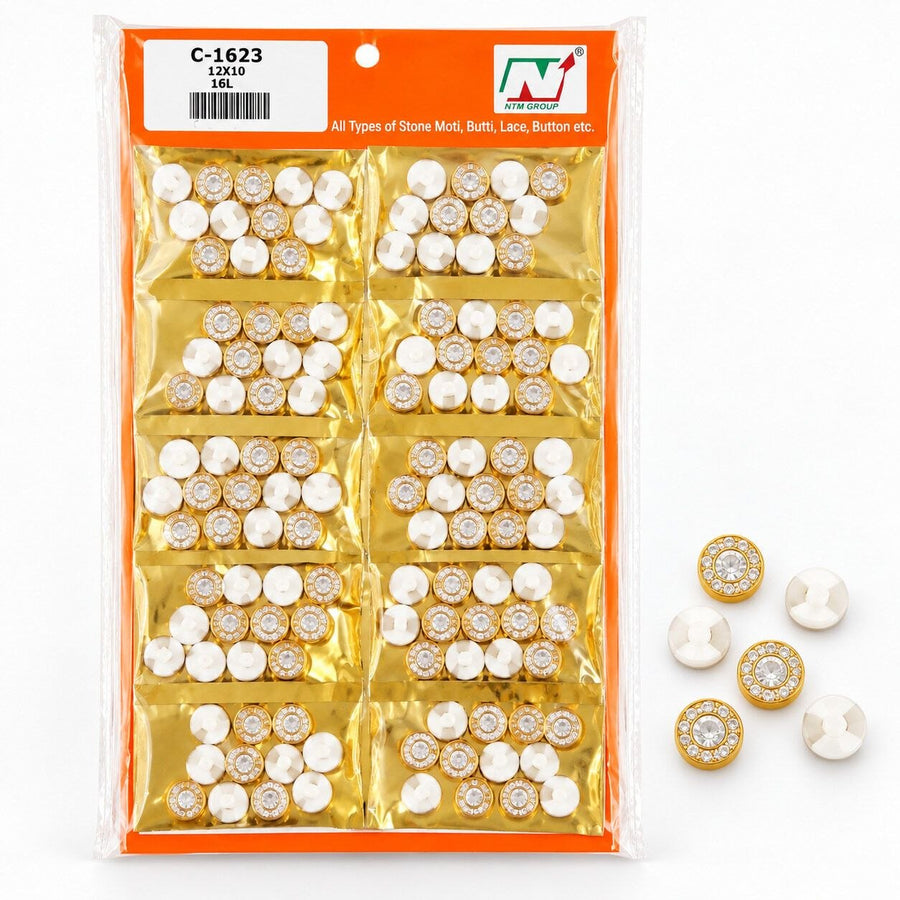 Golden Stone Designer Buttons for Kurti Blouse & Suit – C-1623, 16L, Pack of 120