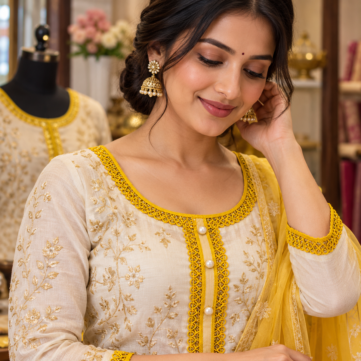 Yellow Designer Loop Lace Border 18 Meter | Decorative Embroidered Lace Trim for Kurti, Blouse, Saree, Dupatta & Dress | Pack of 2 Rolls