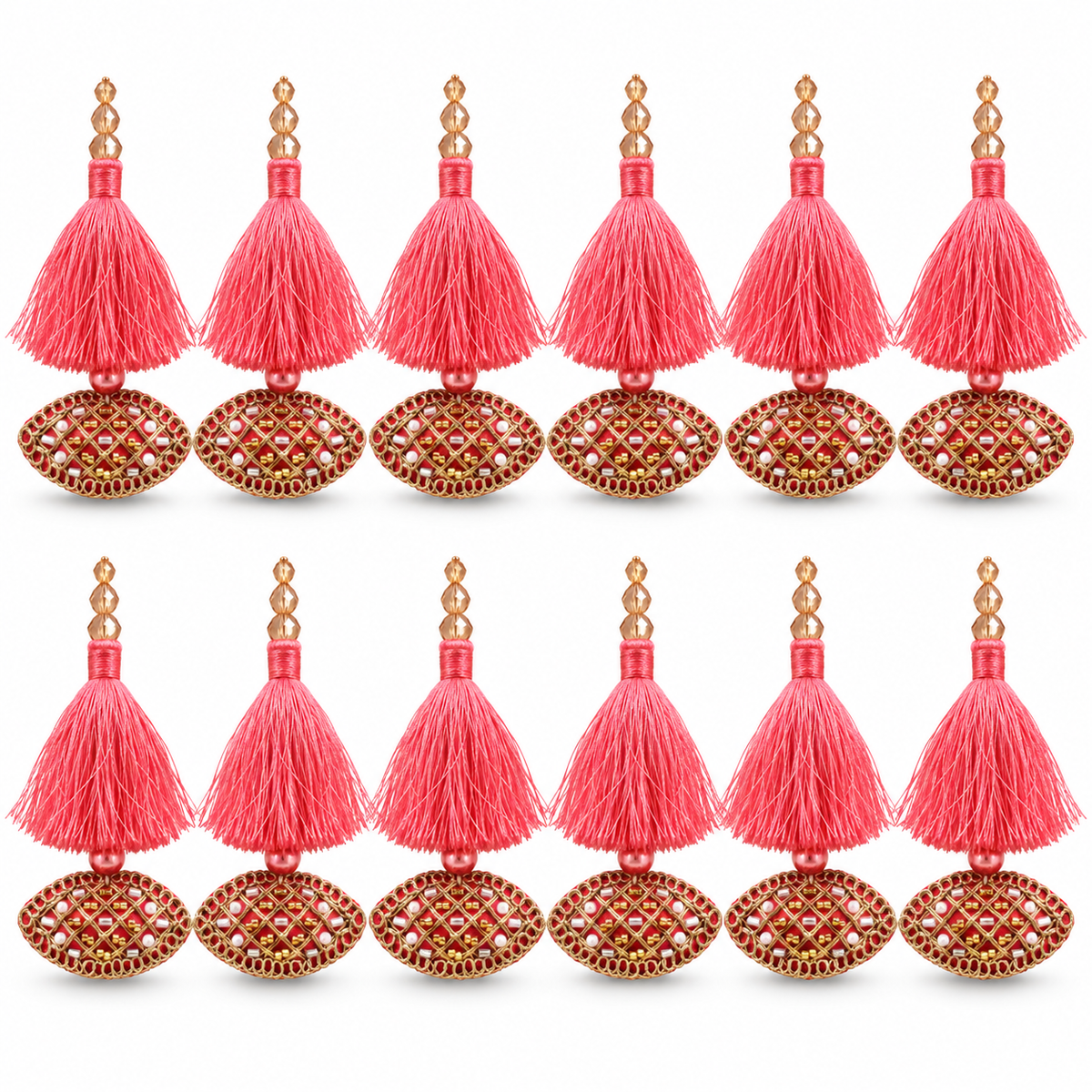 Coral Pink & Gold Decorative Tassel Latkan for Blouse & Lehenga – Pack of 12 Pieces, 6 Pairs