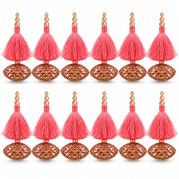 Coral Pink & Gold Decorative Tassel Latkan for Blouse & Lehenga – Pack of 12 Pieces, 6 Pairs