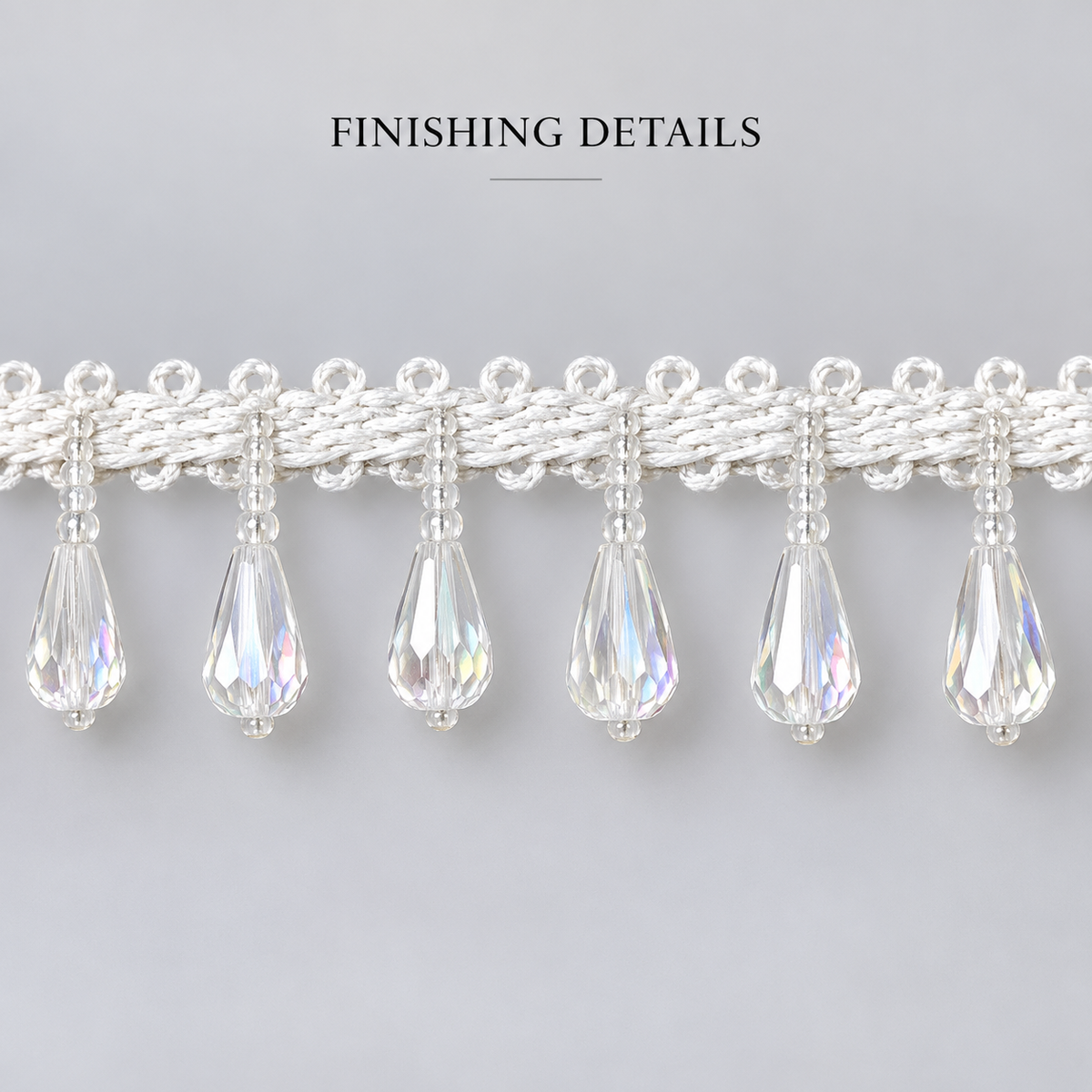 White Crystal-Style Teardrop Hanging Lace Border for Saree, Blouse & Dupatta – 9 Meter