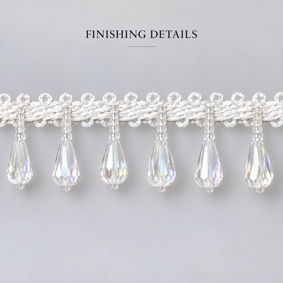 White Crystal-Style Teardrop Hanging Lace Border for Saree, Blouse & Dupatta – 9 Meter