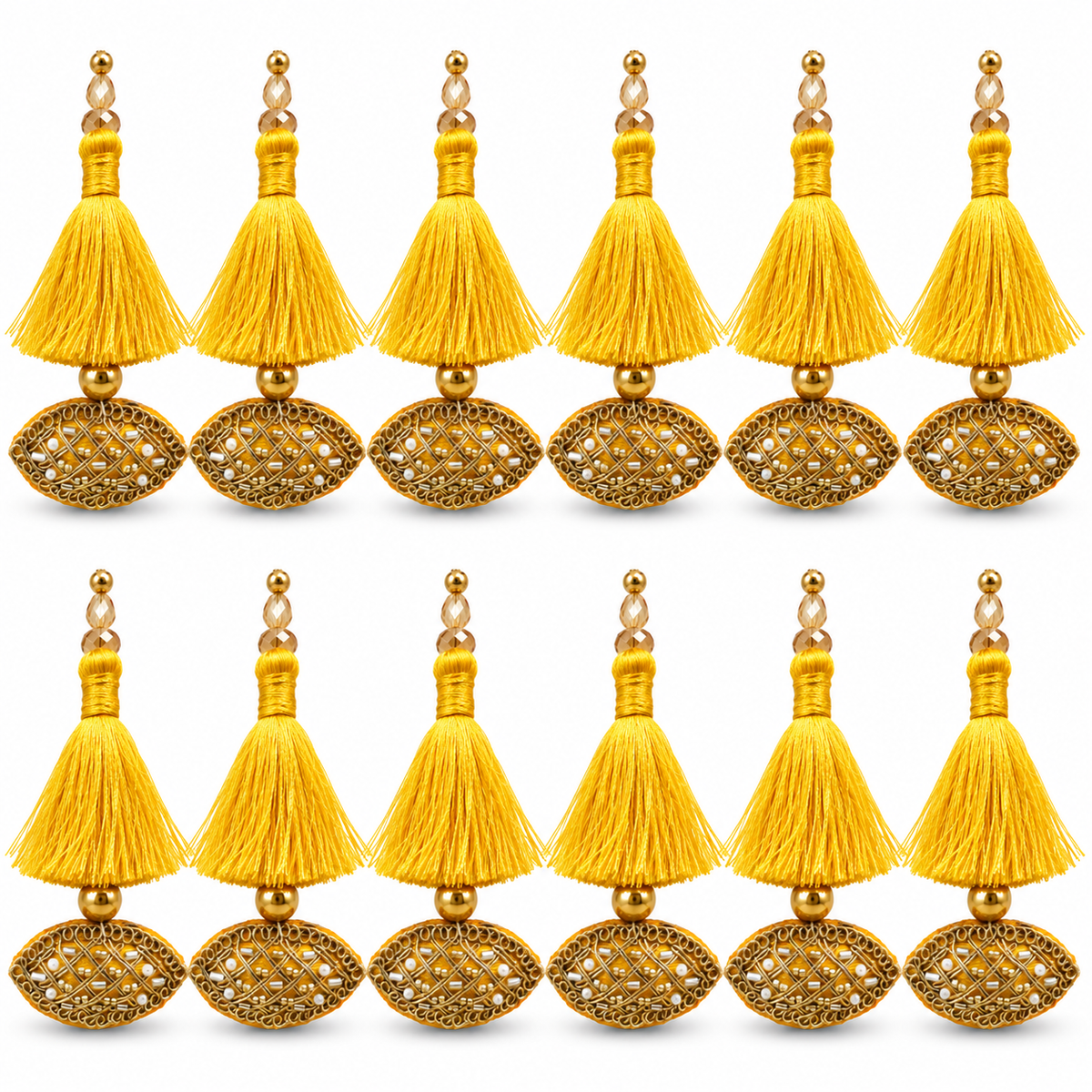 Yellow & Gold Decorative Tassel Latkan for Blouse & Lehenga – Pack of 12 Pieces, 6 Pairs