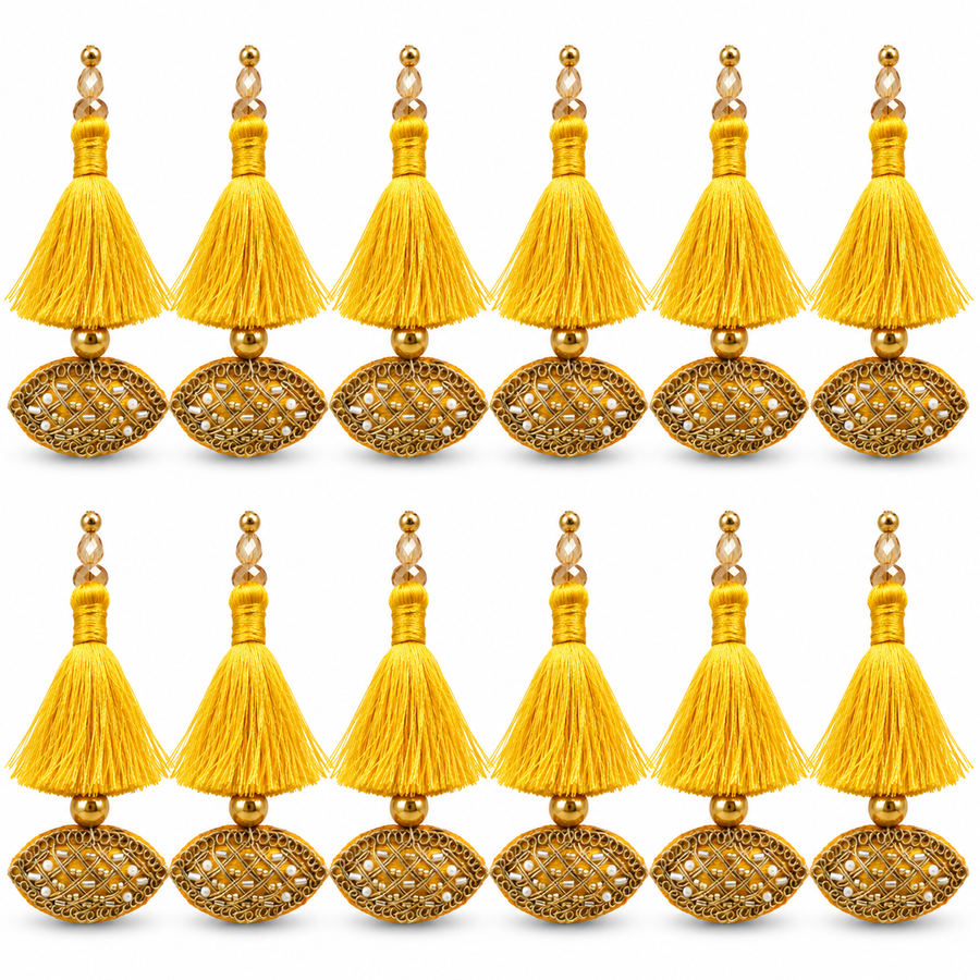 Yellow & Gold Decorative Tassel Latkan for Blouse & Lehenga – Pack of 12 Pieces, 6 Pairs