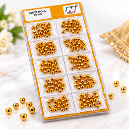 Golden Moti No. 4 Round Decorative Beads for Blouse, Saree, Lehenga, Latkan & Craft Work | Pack of 10 Packets