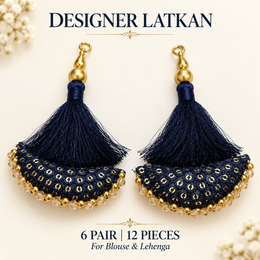 Designer Navy Blue Blouse & Lehenga Latkan with Golden Beads and Sequin Work – Pack of 12 Pieces (6 Pairs)