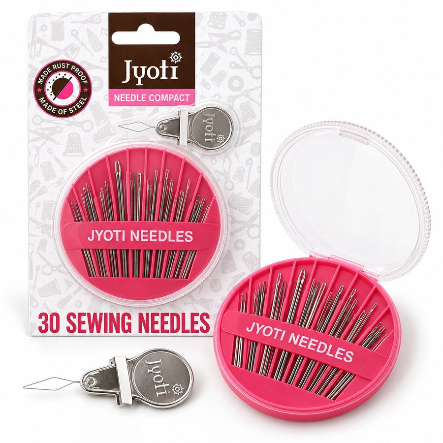 30 Piece Hand Sewing Needle Compact Set with Needle Threader & Cutter – Assorted Sizes