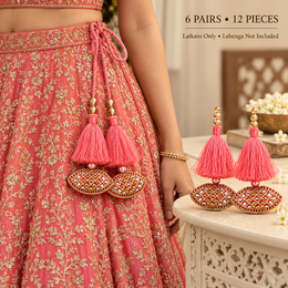 Coral Pink & Gold Decorative Tassel Latkan for Blouse & Lehenga – Pack of 12 Pieces, 6 Pairs