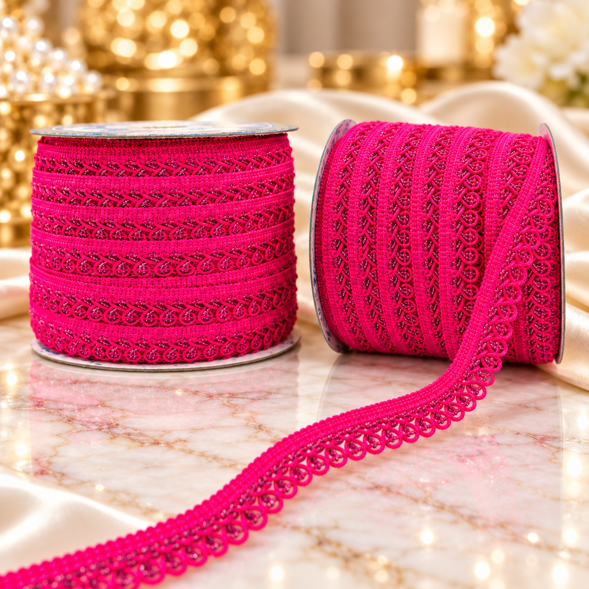 Rani Pink Designer Loop Lace Border 18 Meter | Decorative Braided Lace for Saree, Blouse, Dupatta, Lehenga & Kurti – Pack of 2 Rolls
