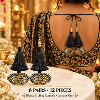 Black & Gold Decorative Tassel Latkan for Blouse & Lehenga – Pack of 12 Pieces, 6 Pairs