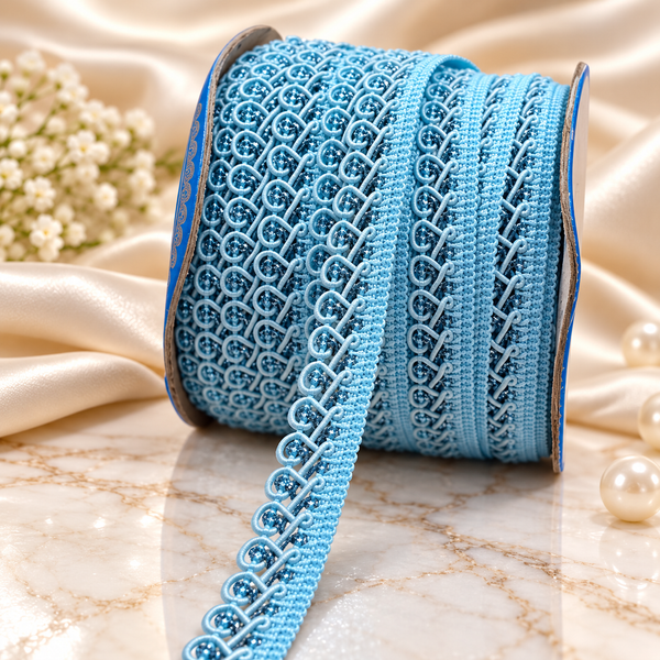 Sky Blue Designer Loop Lace Border 18 Meter | Embroidered Decorative Lace Trim for Kurti, Blouse, Saree, Dupatta & Dress | Pack of 2 Rolls