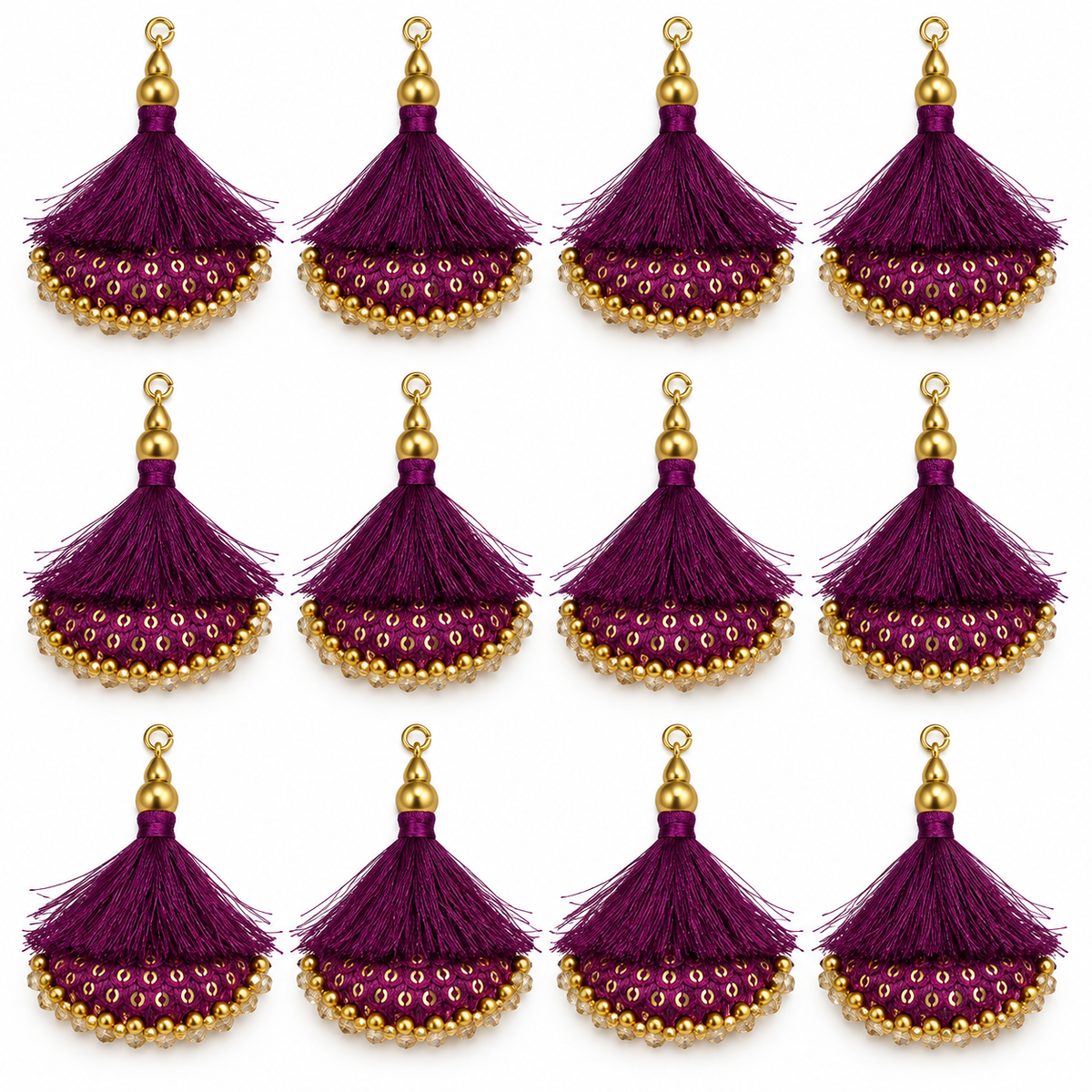 Designer Wine Purple Blouse & Lehenga Latkan with Golden Beads and Sequins – Pack of 12 Pieces (6 Pairs)