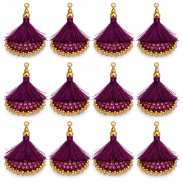 Designer Wine Purple Blouse & Lehenga Latkan with Golden Beads and Sequins – Pack of 12 Pieces (6 Pairs)