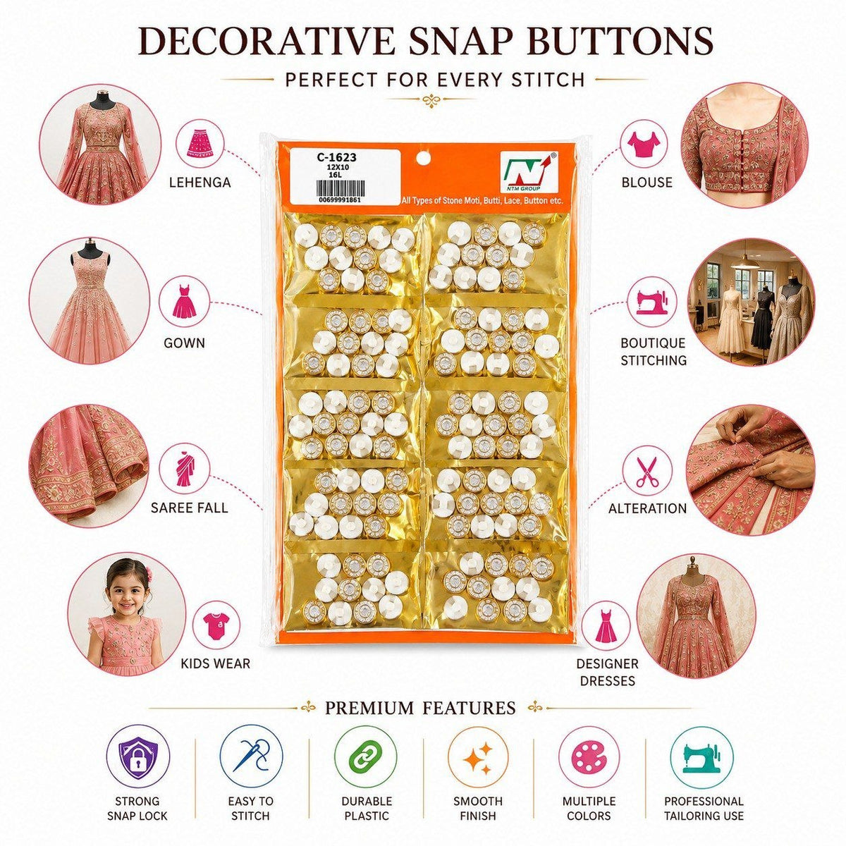 Decorative Snap Buttons for Blouse, Lehenga & Dresses | Fancy Stone Buttons