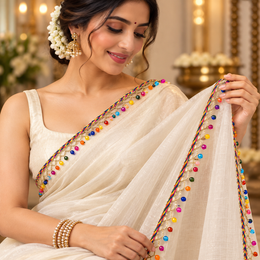 Premium Multicolour Crystal Beaded Hanging Lace Border – 9 Meter | Rainbow Designer Fringe Lace for Saree, Dupatta, Blouse & Lehenga