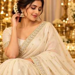 Premium Golden Floral Scallop Embroidery Lace Border for Saree, Blouse, Dupatta, Kurti & Lehenga – 9 Meter