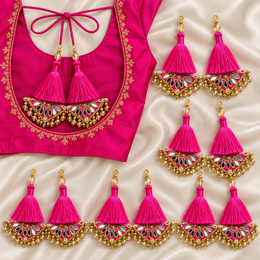 Rani Pink Decorative Tassel Latkan for Blouse, Lehenga & Saree – Pack of 12 Pieces (6 Pairs)