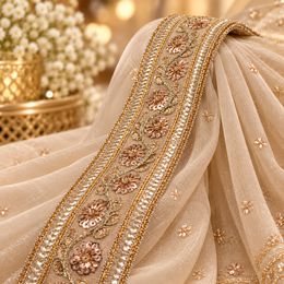 Premium Rose Gold Floral Sequin Embroidered Lace Border for Saree, Blouse, Dupatta, Lehenga & Kurti – Fancy Designer Lace