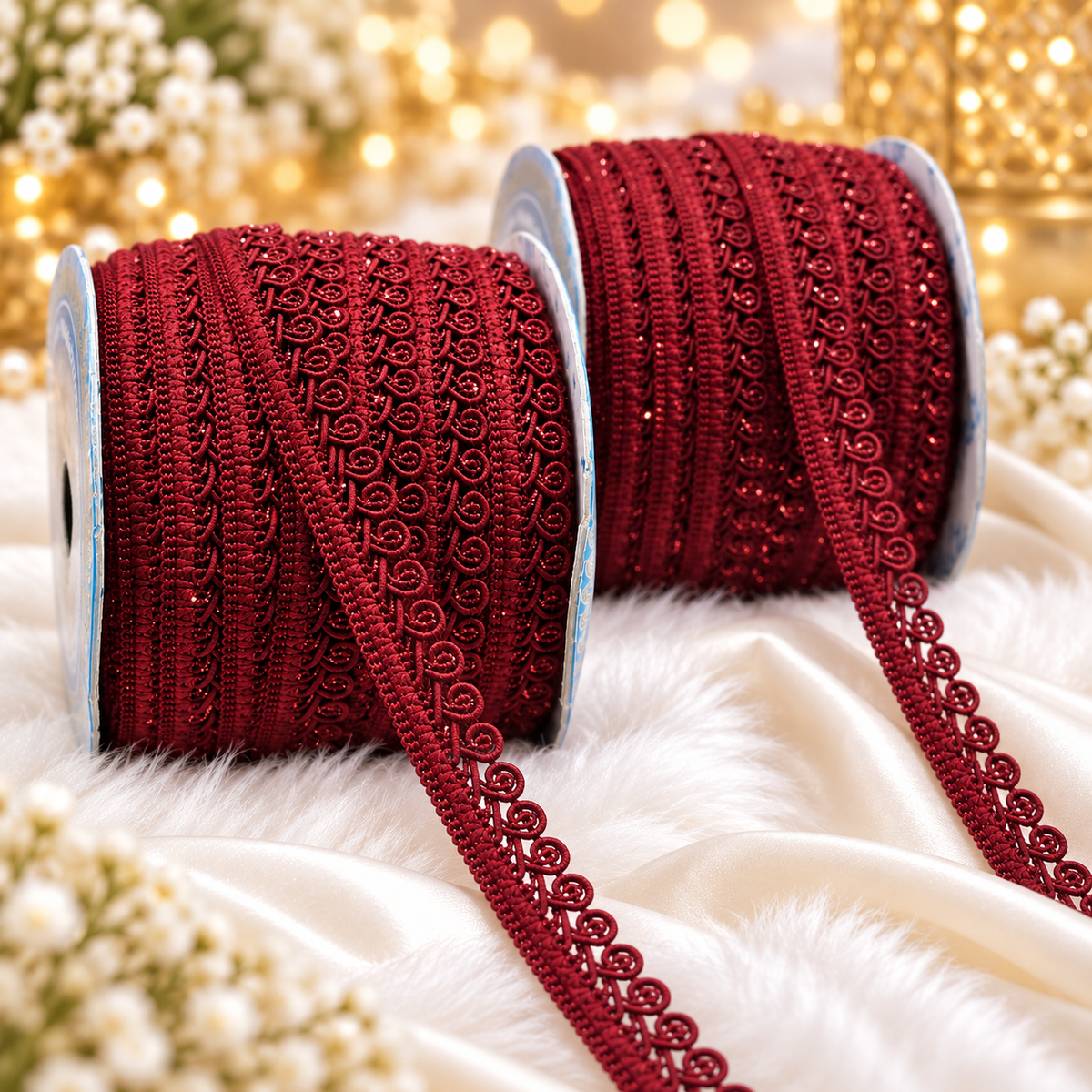 Maroon Designer Loop Lace Border 18 Meter | Decorative Embroidered Lace Trim for Saree, Blouse, Dupatta, Lehenga & Kurti | Pack of 2 Rolls