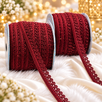 Maroon Designer Loop Lace Border 18 Meter | Decorative Embroidered Lace Trim for Saree, Blouse, Dupatta, Lehenga & Kurti | Pack of 2 Rolls