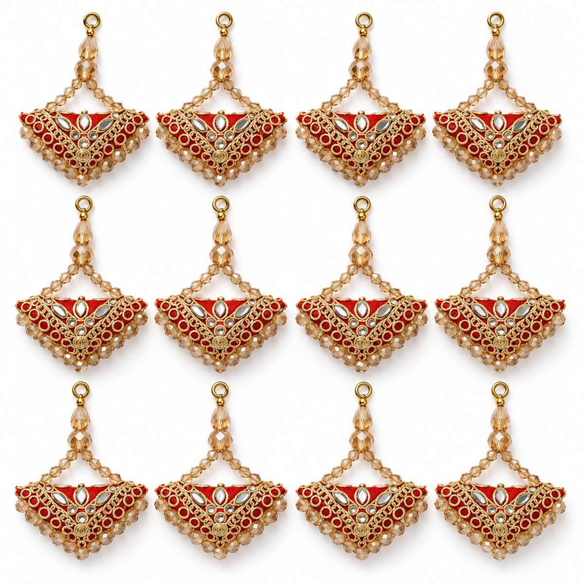 Red & Gold Designer Beaded Latkan for Blouse & Lehenga – 6 Pair (12 Pieces)
