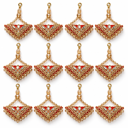 Red & Gold Designer Beaded Latkan for Blouse & Lehenga – 6 Pair (12 Pieces)