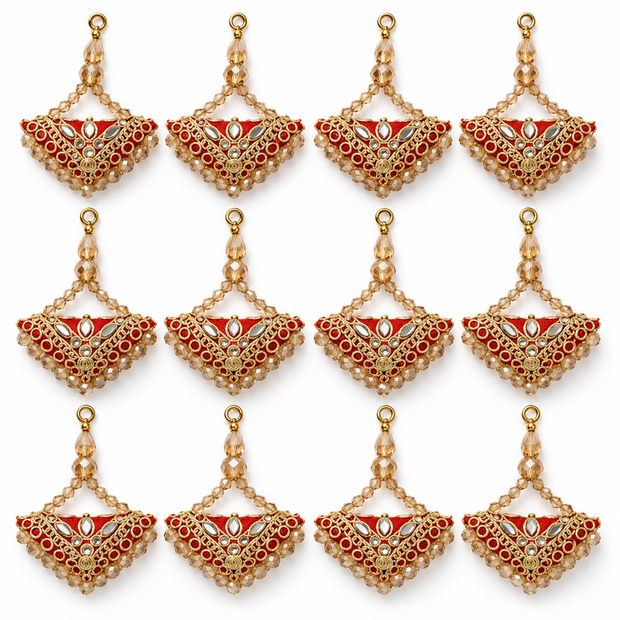 Red & Gold Designer Beaded Latkan for Blouse & Lehenga – 6 Pair (12 Pieces)