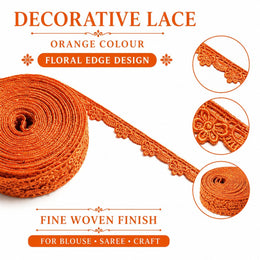Decorative Lace Orange Colour 18 Meter Floral Edge Lace for Blouse Saree and Craft