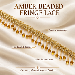 Premium Amber Golden Crystal Beaded Fringe Lace Border – 9 Meter | Designer Hanging Moti Lace for Saree, Dupatta, Blouse & Lehenga