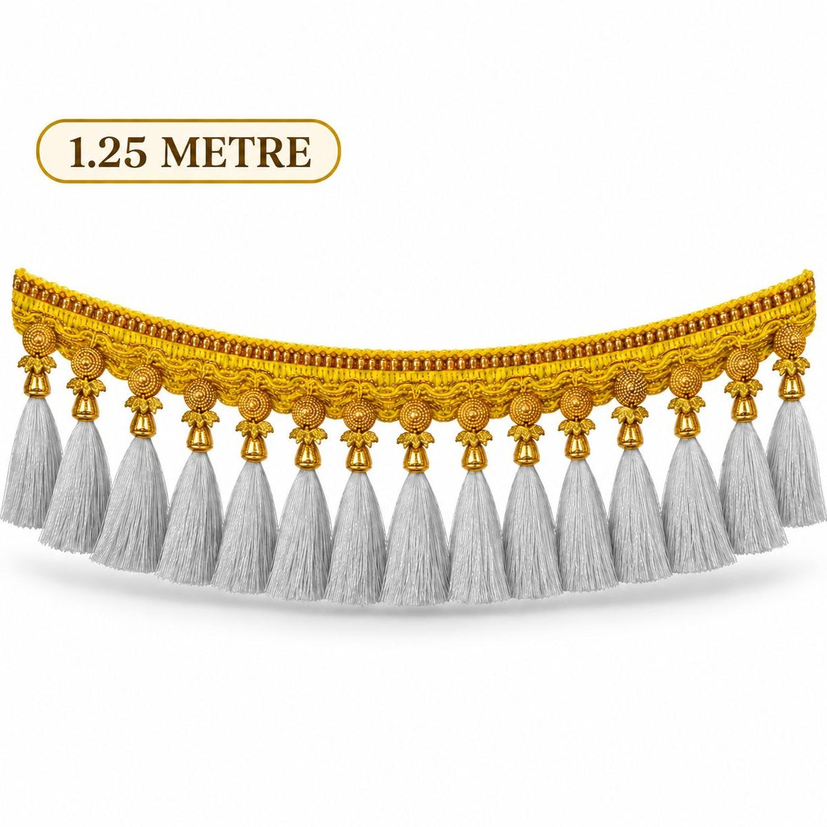 Premium Saree Pallu Latkan Lace 1.25 Metre | Golden Decorative Tassel Border with Silver Thread Latkan for Saree, Blouse & Dupatta