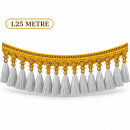 Premium Saree Pallu Latkan Lace 1.25 Metre | Golden Decorative Tassel Border with Silver Thread Latkan for Saree, Blouse & Dupatta