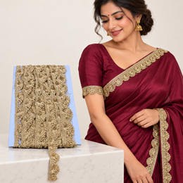 Champagne Gold Fan Design Jhalar Lace Border for Saree, Blouse & Dupatta – 18 Meter