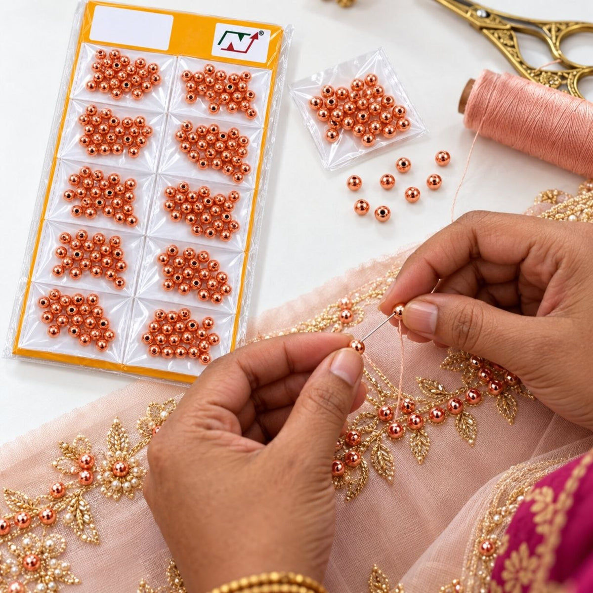 Moti No. 6 Copper Beads for Blouse, Latkan, Lehenga & Craft – Pack of 10 Packets
