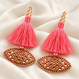 Coral Pink & Gold Decorative Tassel Latkan for Blouse & Lehenga – Pack of 12 Pieces, 6 Pairs