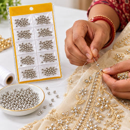Moti No. 3 Silver Beads for Blouse, Latkan, Embroidery & Craft – Pack of 10 Packets