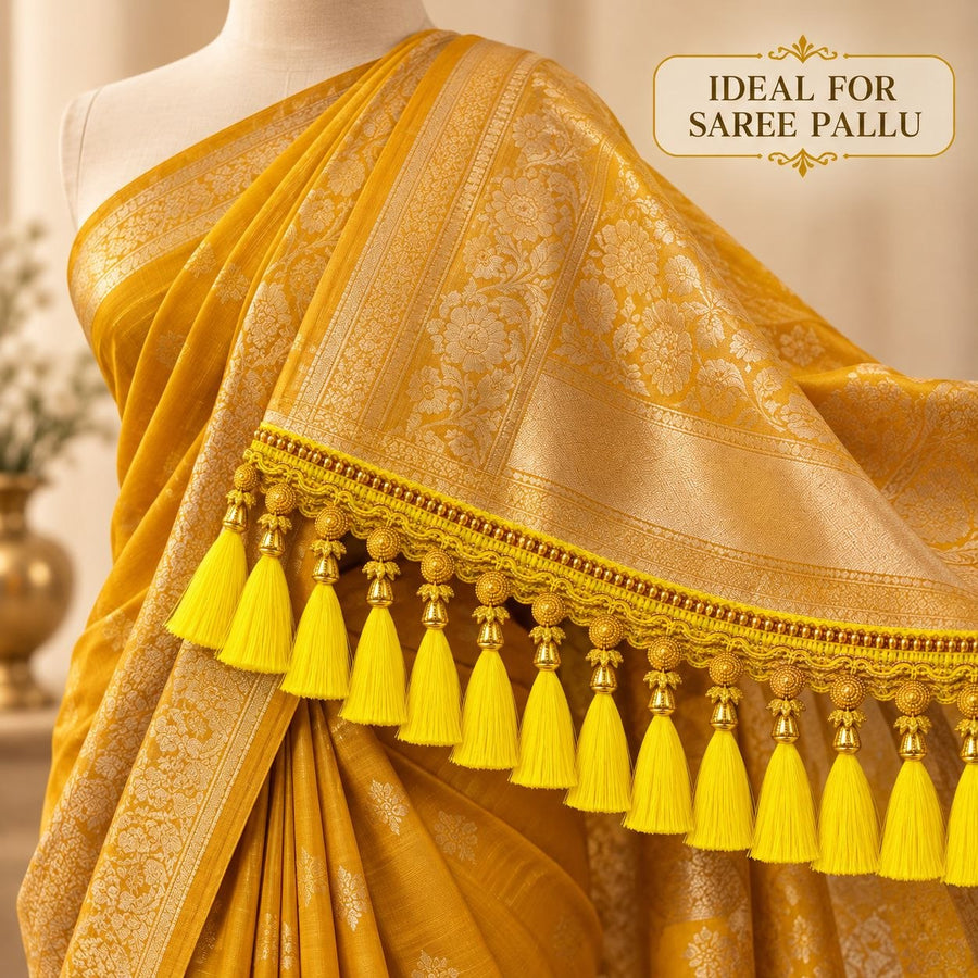 Premium Saree Pallu Latkan Lace 1.25 Metre | Designer Tassel Border Lace for Saree Pallu, Blouse & Dupatta