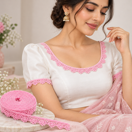 Pink Floral Decorative Lace Border 18 Meter Roll for Blouse, Saree, Kurti, Dupatta, Dress & Craft