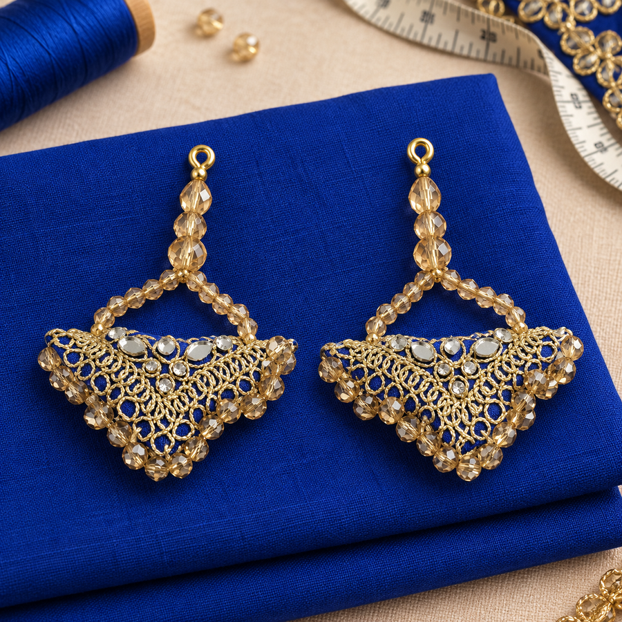 Royal Blue & Gold Designer Beaded Latkan for Blouse & Lehenga – 6 Pair (12 Pieces)